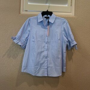 NWT Tamara H. Blue Striped Tie Short Sleeve Shirt
